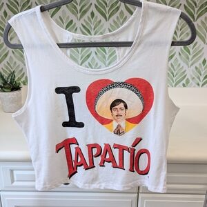 I Love Tapatio White Crop Tank Top Medium Hot Sauce Tank